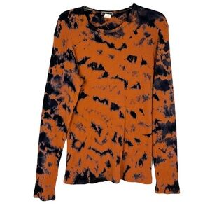 Vintage YMLA Orange Tie Dye Long Sleeve Thermal Top Mens M Cotton Y2K Rave